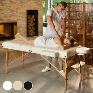 TECTAKE 3 Zonen Massageliege Somwang Mit 7,5cm Polsterung Und Holzgestell – Kosmetikliege, Behandlungsliege, Massagebank – Schwarz 9
