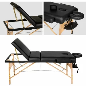 TECTAKE 3 Zonen Massageliege Somwang Mit 7,5cm Polsterung Und Holzgestell – Kosmetikliege, Behandlungsliege, Massagebank – Schwarz 11