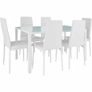 TECTAKE Essgruppe Brandenburg 6+1 – Esszimmertisch, Esstischgruppe, Sitzgruppe – Weiß/weiß 11