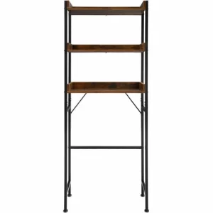 TECTAKE Badezimmerregal Seattle 63x25x165cm – Badregal, Standregal, Toilettenregal – Industrial Dunkelbraun 9