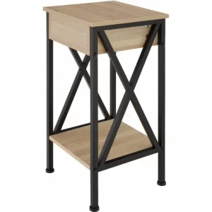 TECTAKE Beistelltisch Dayton 35x35x70,5cm – Beistelltisch Industrial Style, Nachttisch, Schlafzimmertisch – Industrial Holz Hell, Eiche Sonoma 11