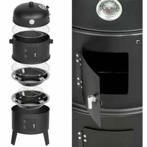 TECTAKE Holzkohlegrill Räuchertonne 3 In 1 – Standgrill, Kohlegrill, Grillwagen 13