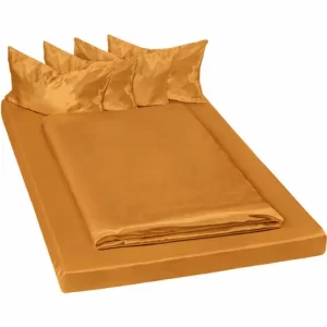 TECTAKE 2 Bettwäsche-Sets Satin 200x150cm 6-tlg. – Spannbettlaken, Bettlaken, Bettbezug – Braun 9