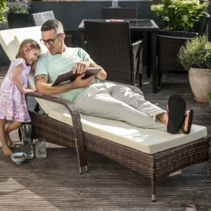 TECTAKE Sonnenliege Rattan Mit Rollen – Gartenliege, Liegestuhl, Relaxliege – Schwarz/braun 9