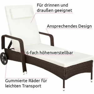 TECTAKE Sonnenliege Rattan Mit Rollen – Gartenliege, Liegestuhl, Relaxliege – Schwarz/braun 11