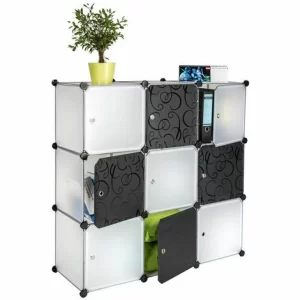 TECTAKE Steckregal 9 Boxen Mit Türen 112x37x112cm – Regal, Raumteiler Regal, Lagerregal 11