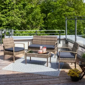 TECTAKE Rattan Sitzgruppe Sparta 3+1 – Gartenlounge, Terrassenmöbel, Rattan Lounge – Schwarz/braun 9