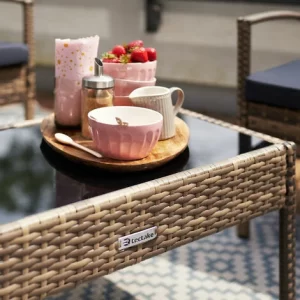 TECTAKE Rattan Sitzgruppe Sparta 3+1 – Gartenlounge, Terrassenmöbel, Rattan Lounge – Schwarz/braun 11