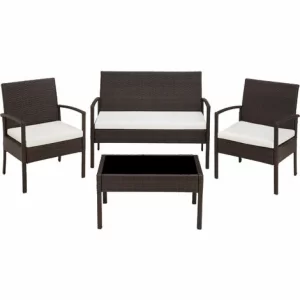 TECTAKE Rattan Sitzgruppe Sparta 3+1 – Gartenlounge, Terrassenmöbel, Rattan Lounge – Schwarz/braun 13