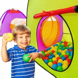 TECTAKE Spielzelt Mit Tunnel, 200 Bällen Und Tasche – Spielhaus, Spielzelt, Kinderzelt – Bunt 9