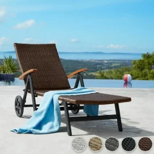 TECTAKE Rollliege Rattan Auckland Klappbar Mit Aluminiumgestell – Gartenliege, Liegestuhl, Relaxliege – Braun 9