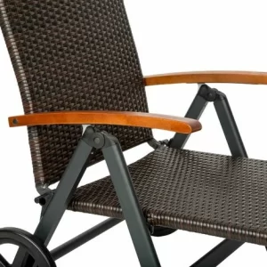 TECTAKE Rollliege Rattan Auckland Klappbar Mit Aluminiumgestell – Gartenliege, Liegestuhl, Relaxliege – Braun 13