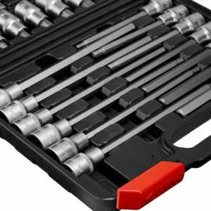 TECTAKE Innensechskant Steckschlüsselsatz Lang / Kurz 30 Tlg. – Torx, Steckschlüsselsatz, Torx Schraubendreher 12