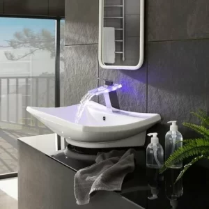 TECTAKE Waschtischarmatur Wasserfall 3-Farbwechsel – Wasserhahn, Spültischarmatur, Badarmatur 9