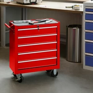 TECTAKE Werkzeugwagen Mit 5 Schubladen – Werkstattwagen, Mobile Werkbank, Werkzeugaufbewahrung – Rot 9